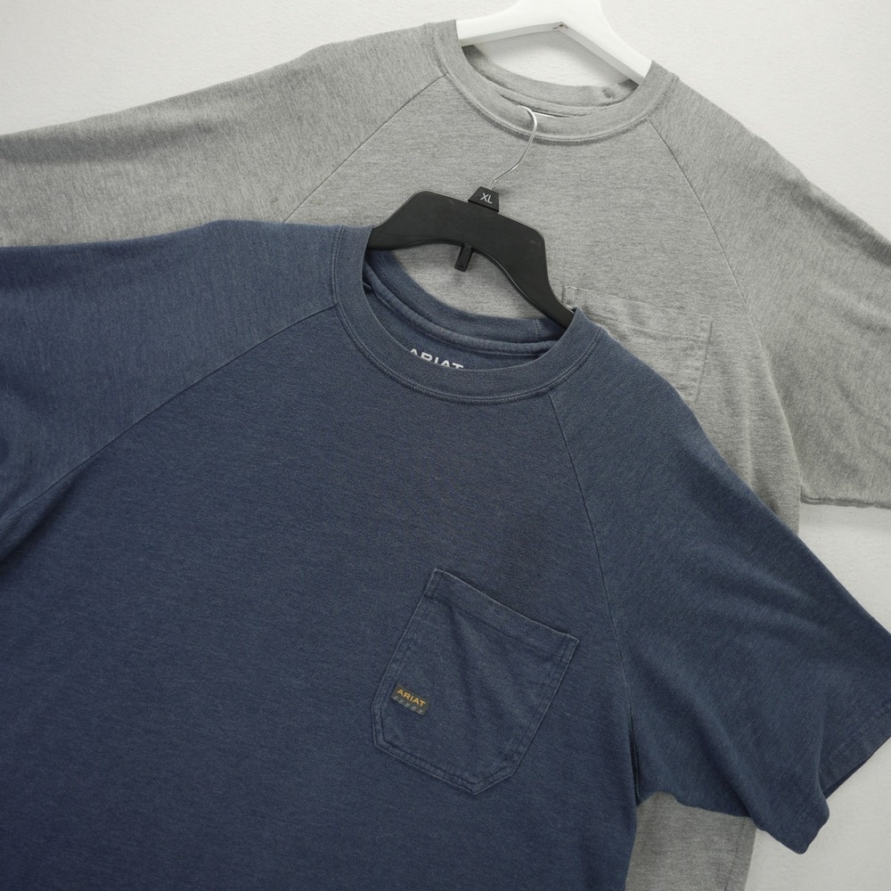 Ariat Rebar Strong Mens XL Pocket T-Shirt Lot of 2 Grey Navy Raglan Workwear‎